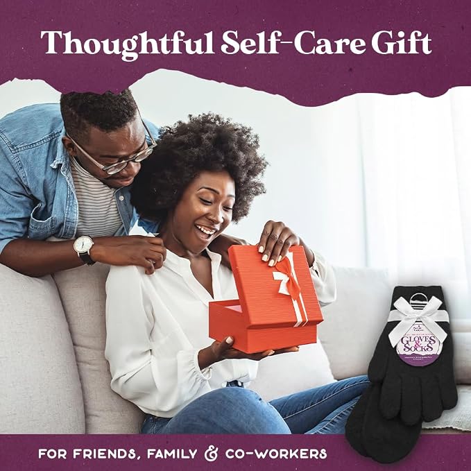 Purple Canyon Moisturizing Socks and Gloves Set | Black Fuzzy Socks and Gloves with Aloe and Vitamin E for Women | Women's Gifts for Self-Care