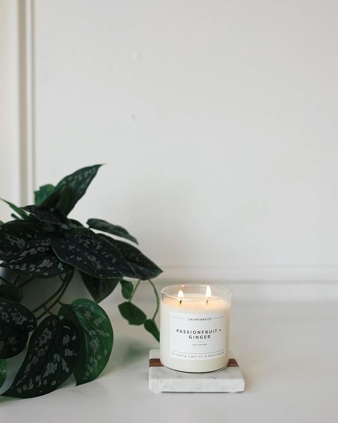 Calyan Wax Co. Passionfruit & Ginger 2 Wick Scented Candle - 37 Hour Burn - Luxury Clean Soy Wax Candles - Long Lasting Large Glass Jar Candle for Home - 8.8oz