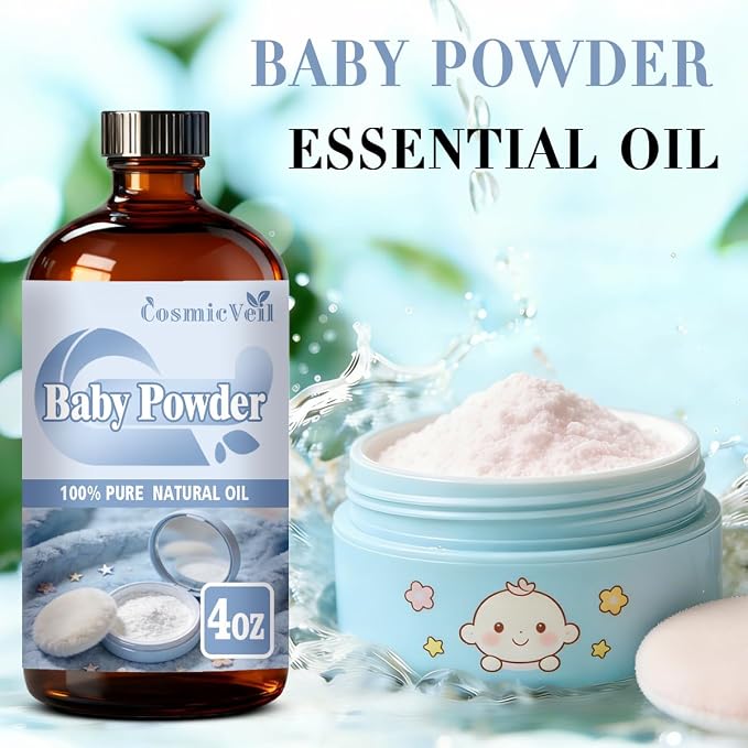 Baby Powder Fragrance Oil Essential Oil for Aroma Diffuser,Humidifier,Home Fragrance,Cleaning,Body Care,Massage,Yoga,DIY Candle,DIY Soap CosmicVeil（Baby Powder，4 Fl Oz (Pack of 1)）