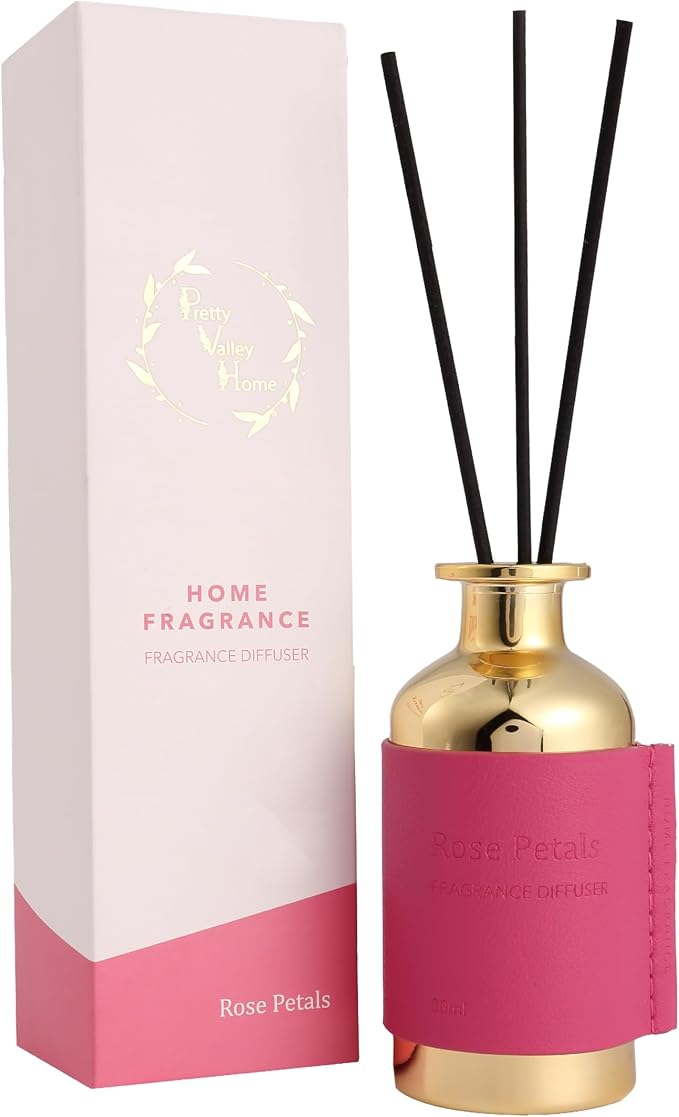 Reed Diffuser Set - Rose Petals, 2.7 fl oz (80 ml) Scented Oil Diffuser with Reed Sticks, Long Lasting Floral Home Fragrance for Bathroom Shelf Decor, Aromatherapy Gift for Women