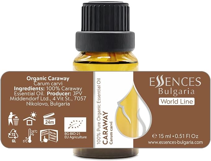 Essences Bulgaria Organic Caraway Essential Oil 0.51 Fl Oz 15ml Carum carvi 100% Pure and Natural Undiluted Therapeutic Grade Aromatherapy Diffuser Oil Muscle Relaxing Massage Oil Candle Making