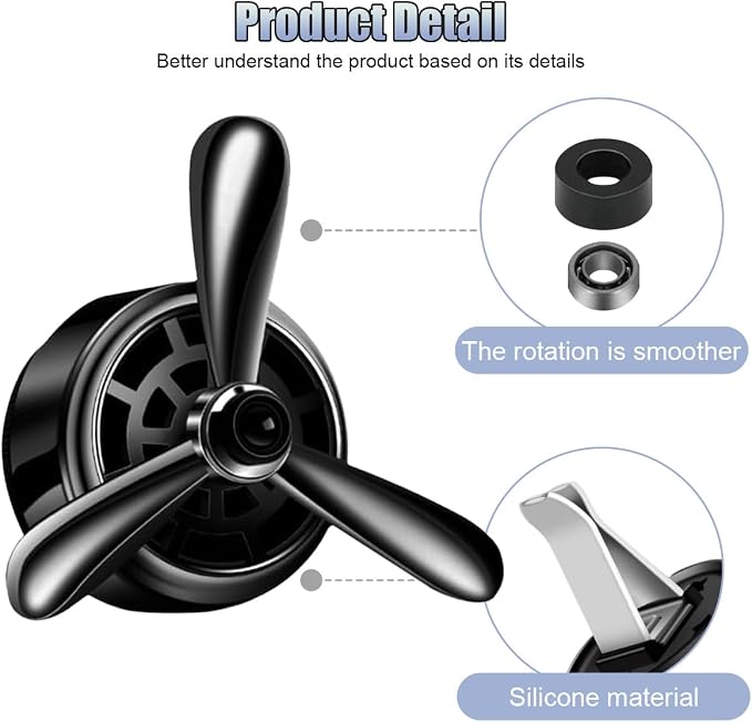 Car Air Condition Outlet Clip, Stylish Propeller Dashboard Air Vent Trim Clips, Air-Driven Diffuser, Creative Automotive Interior Decoration Accessories for Women Men (Black, 2PCS)