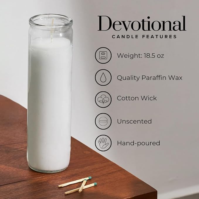 Simply Soson 2x8 inch White Devotional Candles in Glass Jar - 12 Pack - 90 Hours – Prayer Candle - Tall Pillar Candles for Religious, Memorials, Party Decor
