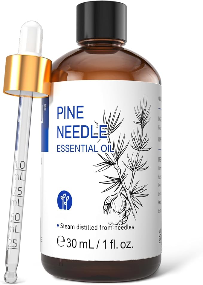 HIQILI Pine Needle Essential Oil, Strong Fresh Woody Fragrance for Better Breath Used with Aromatherapy Diffuser, Soap Candle Making Scent, DIY Perfume, Beard Shave and Cleaning Spray - 30ml