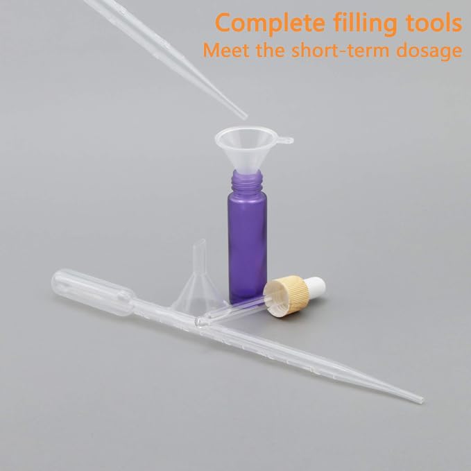 Ellbest 10ml Essential Oil Glass Dropper Bottle, 10pcs Colorful Glass Bottles with Eye Dropper for Travel, Small Sample Vials with Dropper & Funnel Included (Matte Purple)