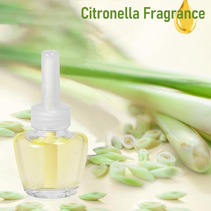 Plug In Air Freshener Refills - Citronella Lemongrass Fragrance, 12 Count Aromatherapy Oil Diffuser for Home, Bathroom and Outdoors - Compatible with Air Wick, Compatible with Glade