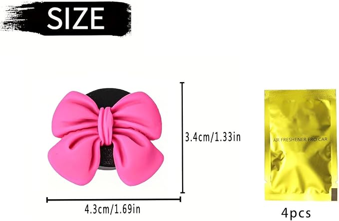 Bow Car Air Freshener Clips, 4 Pcs Cute Bow Car Air Vent Clip, Coquette Auto Air Conditioning Outlet Diffuser Perfume Clips, Interior Decoration, Auto Decor for Women Girls (Rose Red, 1.69in)