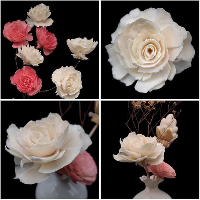 KALLORY Aroma Diffuser Flowers 6pcs Fire-Free Rattan Reed Essential Oil Diffusers Light-Colored Home Fragrance Decor for Living Room and Office