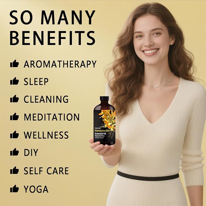 Honeysuckle Essential Oil, Honeysuckle Oil 4 Fl Oz 120ML for Diffuser Humidifier Yoga Cleaning DIY Candle Soap Making Essential Oils