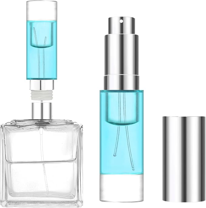 MUB Perfume Travel Refillable Atomizer Bottle 5ml Glass Overmolding Unique Top-Filling Leak-Proof Spray Bottle Atomizer Sprayer for Perfume Cologne Mini Travel Size Empty Pocket Portable - blue
