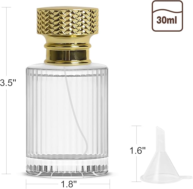 Perfume Bottle Atomizer 30ML Refillable Fine Mist Spray Bottles, Empty Glass Essential Oil Container for Travel, Handbag or Date, With Storage Bag & Funnels(Modern)