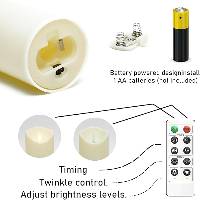 kakoya Flickering Flameless Candles, Battery Operated Acrylic LED Pillar Candles with Remote Control and Timer,Set of 9 (Ivory)