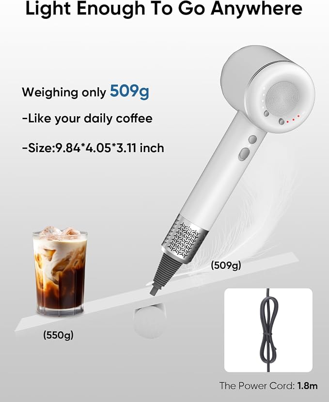 NUTROMO Hair Dryer with Carry Case, 3 Min Fast Drying-160000 RPM Professional High-Speed Ionic Blow Dryer 200 Millions Negative Ionic, Low Noise Hairdryer with Diffuser Nozzle for Home&Travel, White
