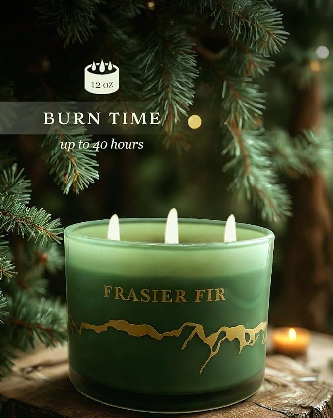 Fraser Fir Scented Candles - 100% Natural Soy Wax - Large 3 Wick Jar Candle - Up to 50 Hours Burning Time - Candles for Home - Gift-Ready Candle for Men & Women - Aromatherapy
