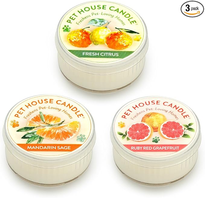 Pet House Mini Candles Made with Natural Soy Wax, Plant Based, Pet Friendly Scented Candles, Citrus Variety Pack of 3