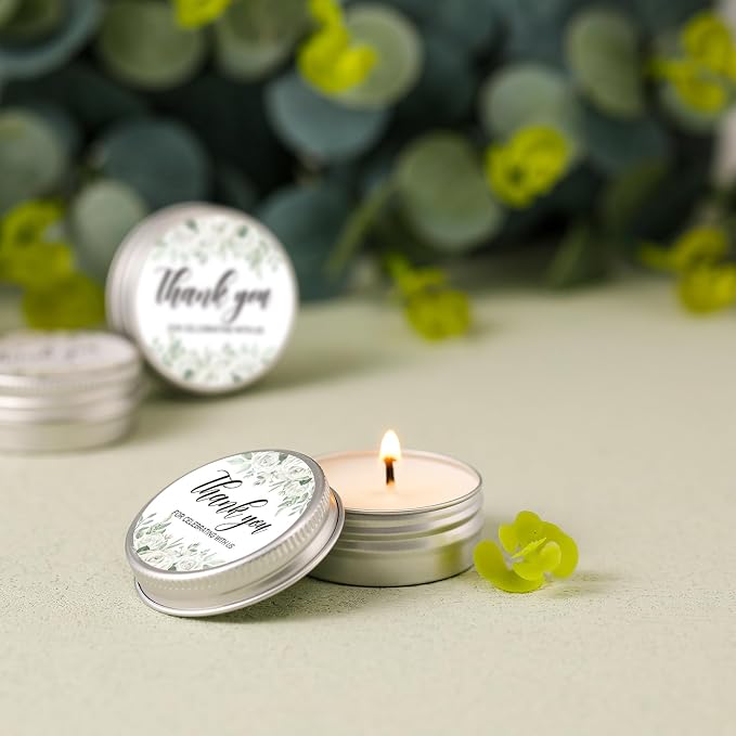 MTLEE 50 Pcs Wedding Candles Gift Favors for Guests 1 Oz Lavender Scented Soy Wax Aromatherapy Candle Favors for Bridal Shower Rustic Wedding Party Guests(Green Leaves)