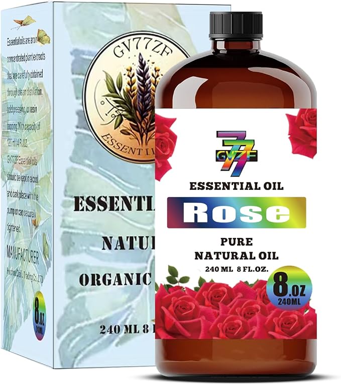 Rose Essential Oil, Rose Oils, 8 fl oz, for Diffuser, Humidifier, DIY Candles, Soap, Bath, Bedroom, Gift, Rose Fragrance Oil, GV77ZF Essential Oils