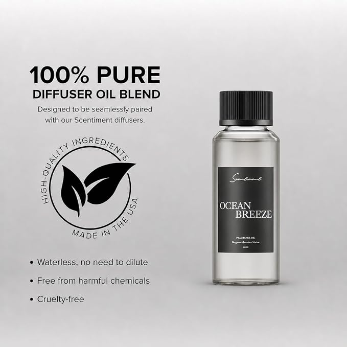 Scentiment Ocean Breeze Diffuser Oil - Premium Hotel Scent with Notes of Bergamot, Lemon, Jasmine with Marine & Amber Home Scent, Hotel Fragrance Oil Diffuser Refill - 4.06 fl oz (120 mL)