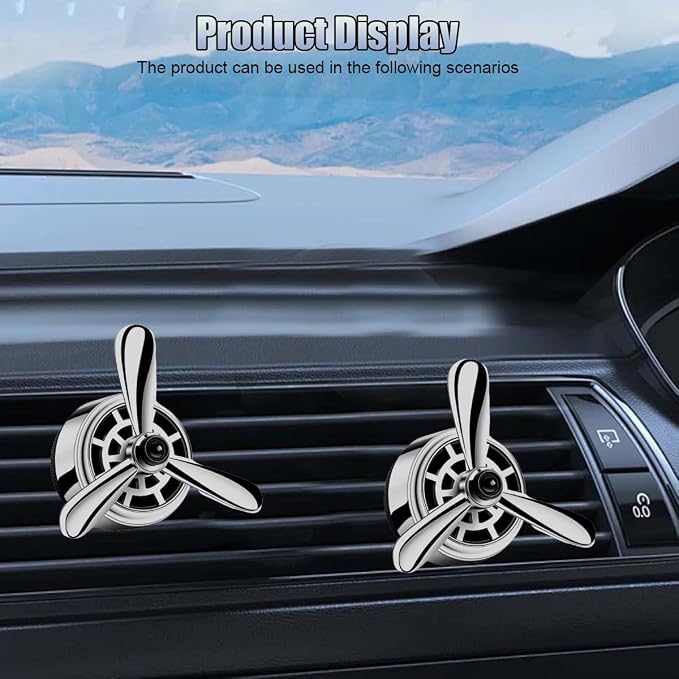Car Air Condition Outlet Clip, Stylish Propeller Dashboard Air Vent Trim Clips, Air-Driven Diffuser, Creative Automotive Interior Decoration Accessories for Women Men (Silver, 2PCS)