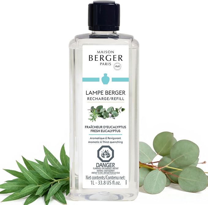 MAISON BERGER Lampe Berger Refill, 1 L, Fresh Eucalyptus | Catalytic Lamp Fragrance Refill, Helps Neutralize Odors, ~160 h Fragrance Diffusion, Made in France