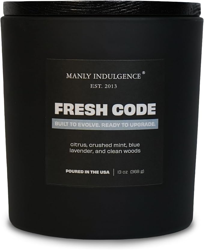 Manly Indulgence Fresh Code Scented Candle, 2 Wick, 13 oz, Premium Soy Blend Wax, Candles for Home Scented - Made in The USA