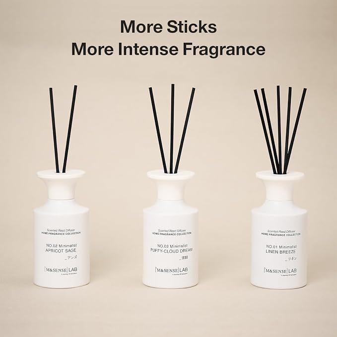 M&SENSE Minimalist Large Reed Diffuser 300ml, Puffy Cloud Dream Scented with Natural Essential Oils, Long Lasting with 7 Sticks, Non-Toxic Home Fragrance for Bedroom, Bathroom Decor