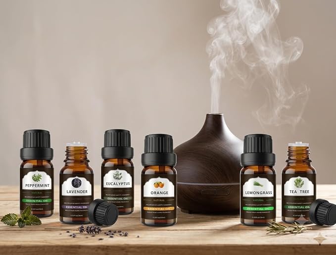 WEALD TRIBE Essential Oils Set for Diffusers, Aromatherapy, Air Freshener with Humidifiers, Home Fragrance, Candle Making Scents Gift 6x10ml(Peppermint|Lavender|Tea Tree|Eucalyptus|Orange|Lemongrass)