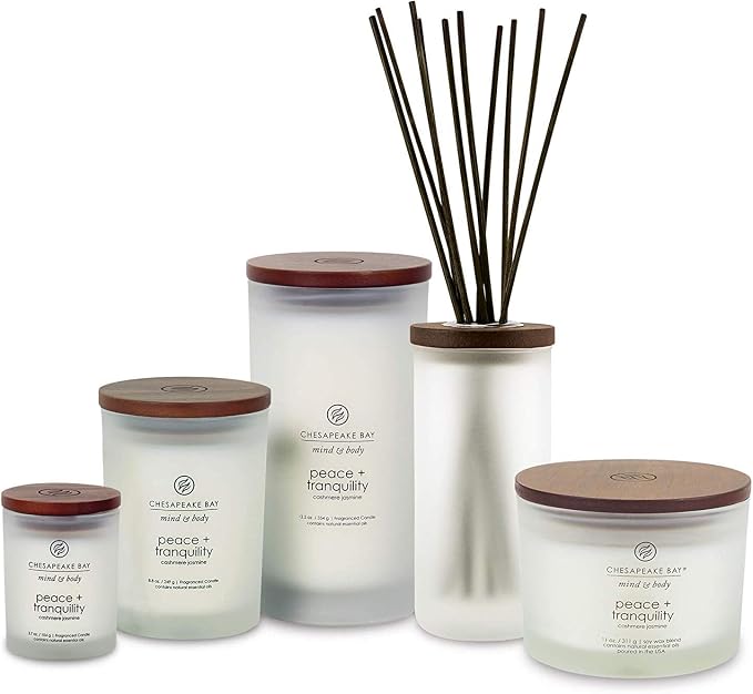 Chesapeake Bay Candle Peace + Tranquility (Cashmere Jasmine) Scented Candles Medium Size 2-Pack Perfect for Home Décor Relaxation and Gifting
