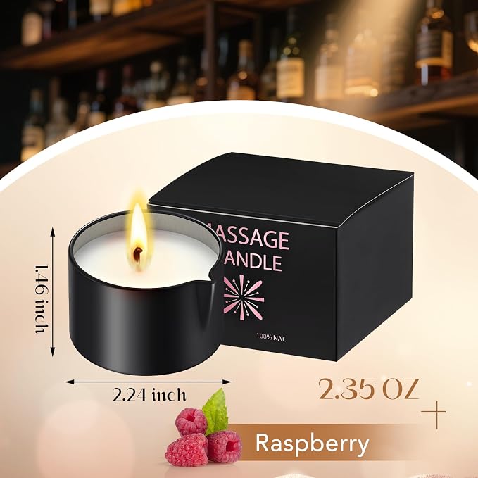 Nuanchu 2 Pcs 2.35 oz Massage Oil Candle, Ignite Low Temp Scented Body Oil Candles for Massage Therapy Soy Based Mother's Day Home Gift Spa Use, Raspberry