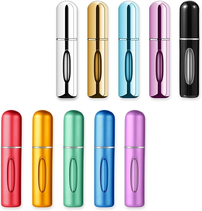 10 PCS Refillable Mini Perfume Atomizer Bottles, 5ml Portable Small Size Perfume Spray Bottles, Multicolor Aluminum Refill Scent Pump Case for Traveling and Outgoing, Pack of 5 Matte & 5 Glossy