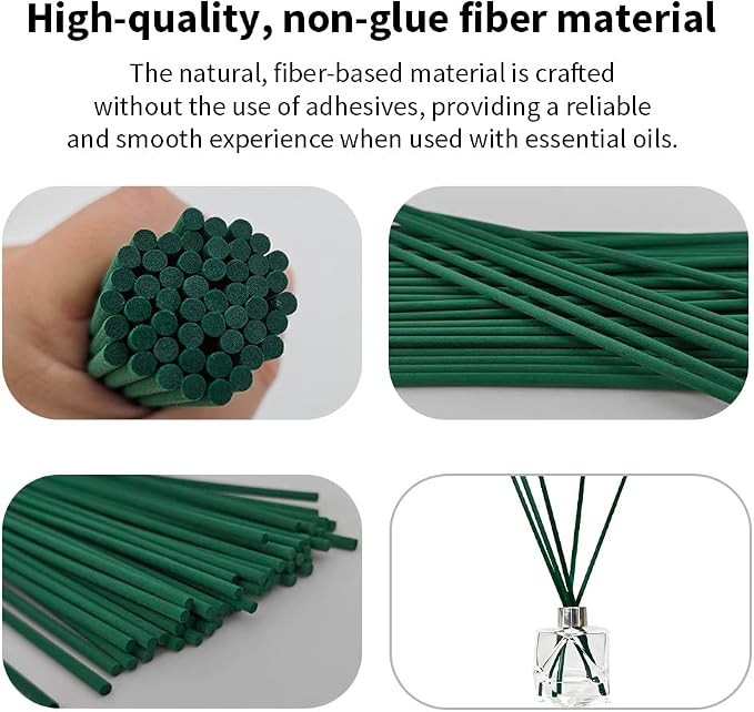 50PCS Dark Green Fiber Reed Diffuser Sticks 12 Inch Long 4mm Diameter Strong Absorption Refill Replacement Reeds for Diffuser Stick Essential Oil Scented Aroma Fragrance Rod for Home Office