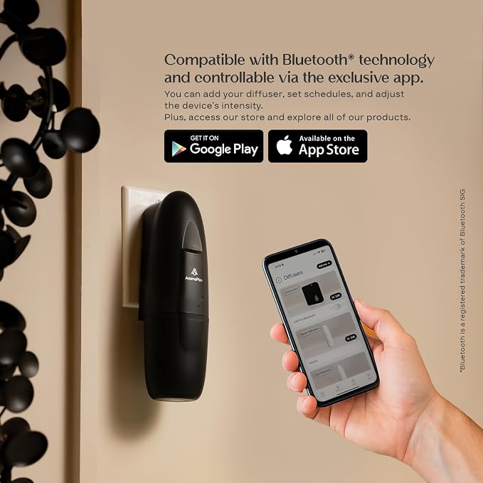 AromaPlan 5 Star Collection Plug in Diffuser (2 Fragrances Included)-Cold Air & Waterless Diffusers for Home & Office- Silent Wall Diffuser Plug in, Bluetooth App Control, 500 sq. ft (Black)