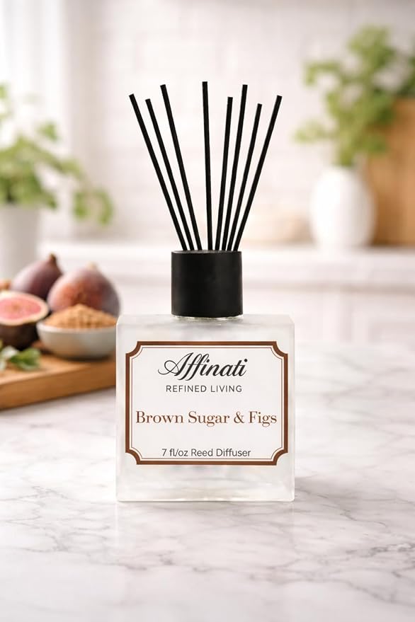 Affinati Brown Sugar & Figs Reed Diffuser – 7.0 fl oz Home Fragrance Diffuser with 8 Reeds – Long Lasting Flame Free Room Fragrance for Bedroom, Bathroom, Office & Living Room