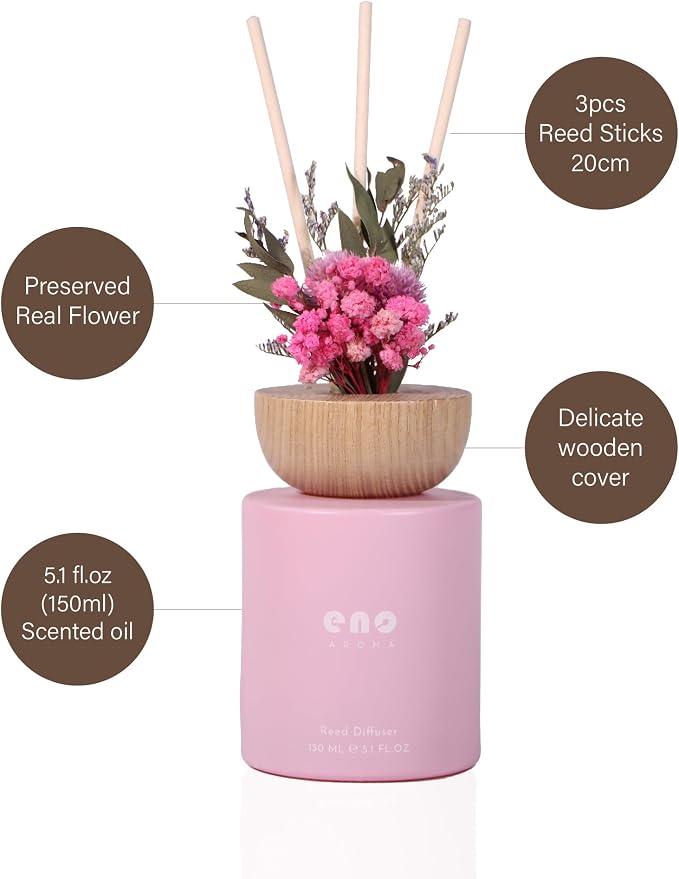 Reed Diffuser Set with Dried Flowers, 5.1 fl oz / 150ml, Watermelon Soda - Home Fragrance Diffuser with Sticks for Bathroom Shelf Decor, Bedroom, Office & Gift