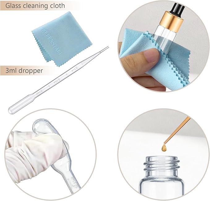 Elfenstall- Empty Clear 10pcs 10ml 1/3oz Mini Glass Bottle Sample Vial Small Essential Oil Bottle with Glass Eye Dropper Refillable Containers