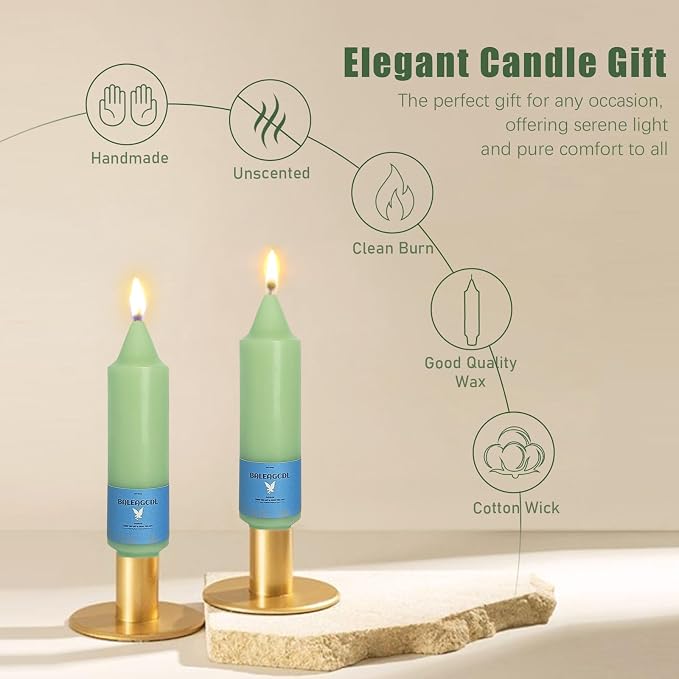 Smokeless Candlesticks Short Taper Candle,Unscented 5 Inches Light Green Candle Sticks Dripless Tapered Candles for Home Décor Weddings Seasons Gifts(4pcs-Light Green)