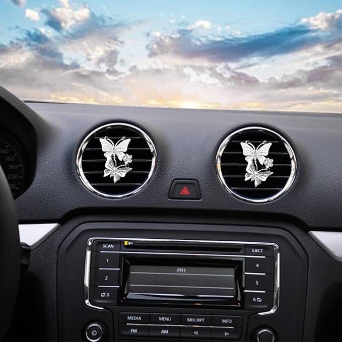 1PC Car Air Fresheners Vent Clips, Cute Dual Butterfly Diamond Rhinestone Car Vent Clip, Air Outlet Perfume Diffuser, Sparkly Bling Car Interior Decoration Accessories for Girls Women