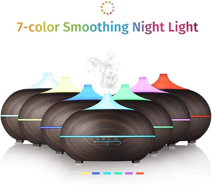 Aromatherapy Essential Oil Diffuser, JoySusie 300ml Wood Grain Ultrasonic Cool Mist Whisper-Quiet Humidifier with Color LED Lights Changing & 4 Timer Settings, Waterless Auto Shut-Off for Spa Baby