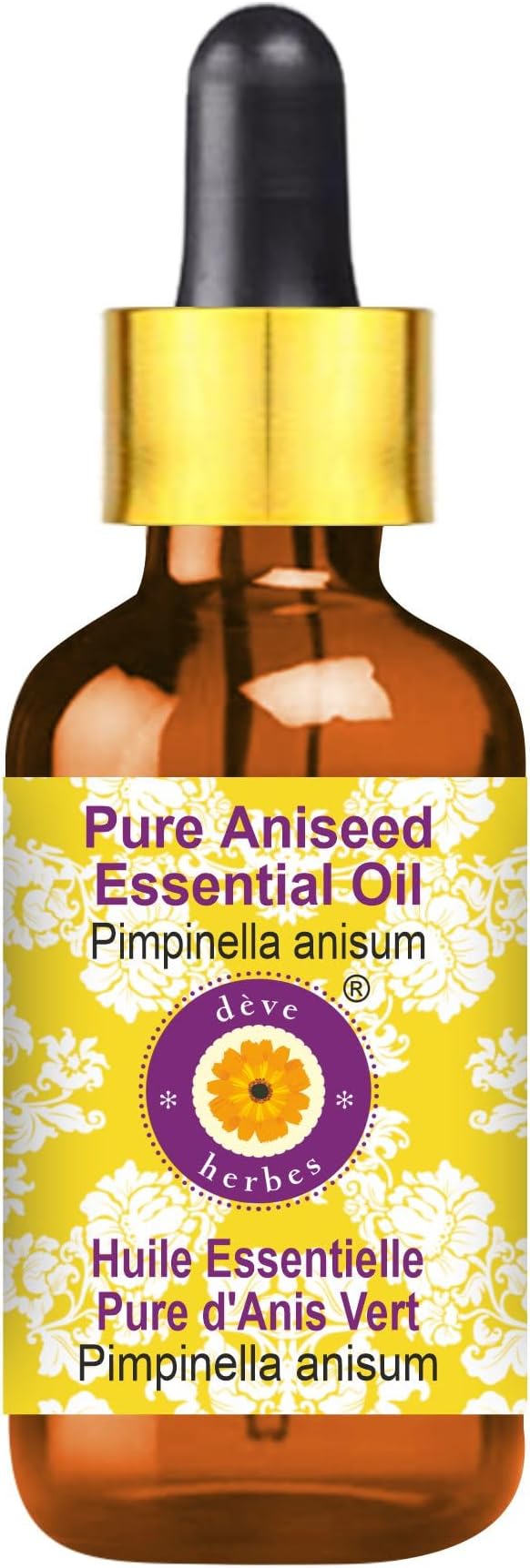 Deve Herbes Pure Aniseed Essential Oil (Pimpinella anisum) with Glass Dropper Steam Distilled 15ml (0.50 oz)
