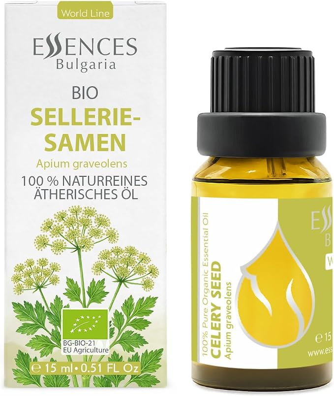Essences Bulgaria Organic Celery Seed Essential Oil 0.51 Fl Oz | 15ml | Apium graveolens | 100% Pure | Natural | Undiluted | Therapeutic Grade | Aromatherapy | Cosmetics | Cruelty Free | Vegan