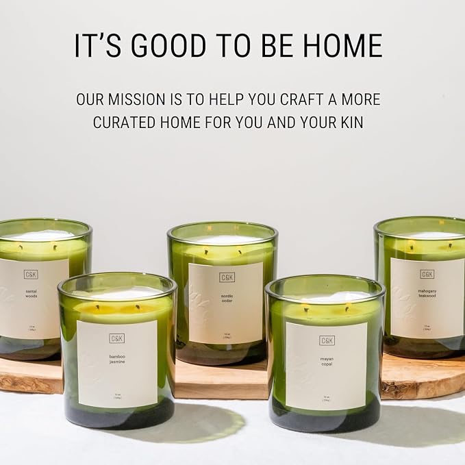Craft & Kin Green Scented Candles | 12oz Premium Nordic Cedar Scented Candles for Men | Made with Natural Soy | Candle Gifts for Men and Women | Nature Collection