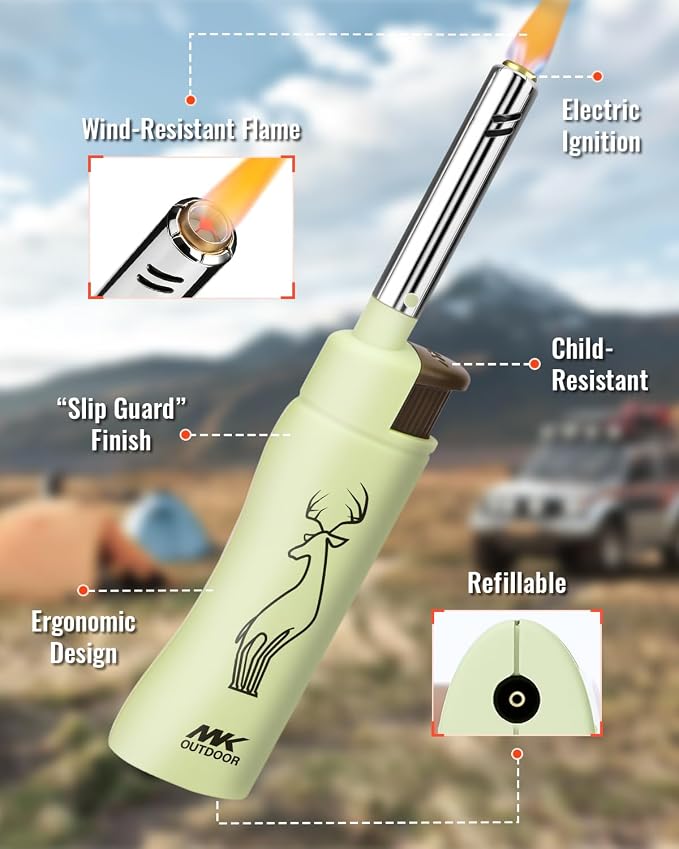 MK Lighter 10pcs. Outdoor Series Candle Lighters, Windproof Torch Flame, BBQ Grills, Camping Lighter, Outdoor Activities, Refillable Butane, Multipurpose Lighters (Assorted-10pc)