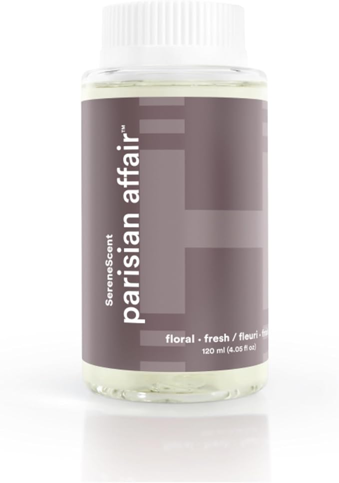 Homedics SereneScent Waterless Diffuser Oil Refill — Parisian Affair (120ml). Clean, Safe, Elegant & Sophisticated Home Fragrance. Compatible with SereneScent Diffusers. Easy Twist Plug & Play.