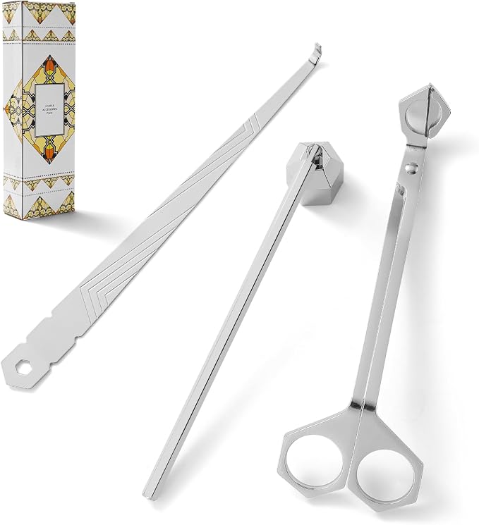 PATOISE 3-in-1 Candle Accessory Set, Wick Trimmer, Candle Snuffer, Wick Spoon, Stainless Steel Material Perfect for Candle Lovers (Silver)