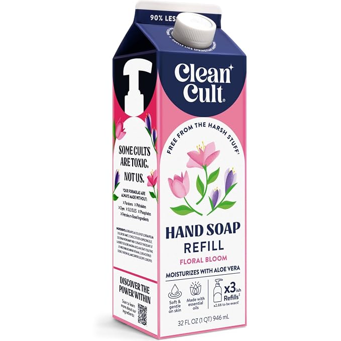 Cleancult Liquid Hand Soap Refill - Floral Bloom- Gentle On Sensitive Skin - Made with Aloe Vera & Essential Oils - Eco Friendly - Paper-Based Packaging - 32 oz/1 Pack