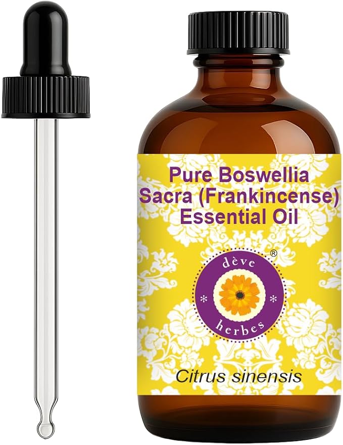 Deve Herbes Pure Boswellia Sacra (Frankincense) Essential Oil (Boswellia Sacra) with Glass Dropper Steam Distilled 120ml (4 oz)