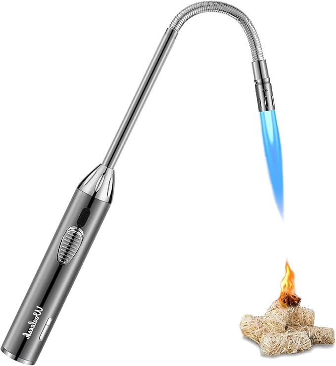 Long Grill Lighter,Refillable Butane,Windproof Flexible with Visual Fuel Window for Candles Grill BBQ Fireplaces Kitchen Camping(Butane Gas Not Included)