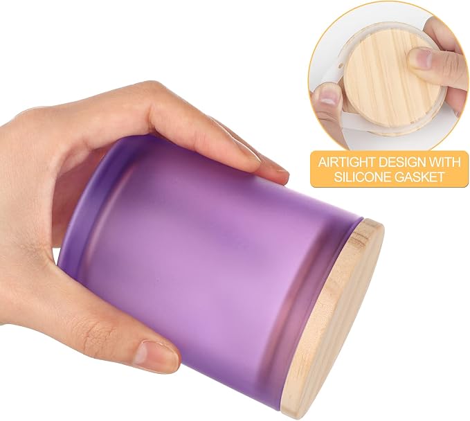 SHOWIN Thick Candle Jars for Making Candles 16 Pcs, 7 OZ Empty Jars with Wood Lids for Candle Making, Sample Container, Frosted Purple