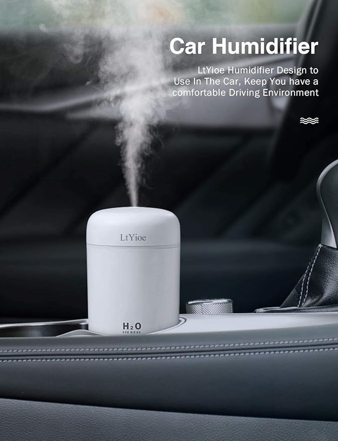LtYioe Colorful Cool Mini Humidifier, USB Personal Desktop Humidifier for Car, Office Room, Bedroom,etc. Auto Shut-Off, 2 Mist Modes, Super Quiet. (White)