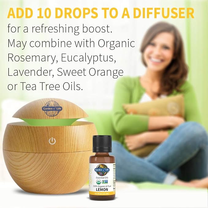 Garden of Life Lemon Essential Oil – 100% Pure Essential Oil for Diffuser, Aromatherapy, Meditation, Joyful and Refreshing, USDA Organic, Non-GMO, 0.5 fl oz